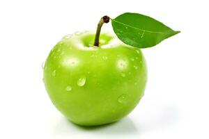 Green apple with water drops isolated on white background AI Generated photo