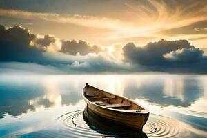 the boat is floating on the calm water. AI-Generated photo