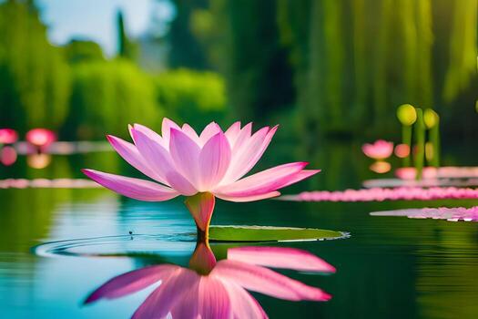 loto flor en el agua con loto hojas. generado por ai foto