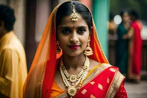 a beautiful indian bride in traditional attire. AI-Generated photo