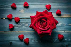 red roses on a wooden background. AI-Generated photo