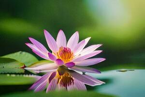 a pink lotus flower is reflected in the water. AI-Generated photo