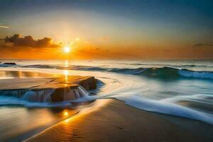 el Dom sube terminado el Oceano en esta hermosa foto. generado por ai foto