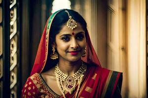 a beautiful indian bride in traditional attire. AI-Generated photo