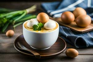 eggs in a cup with herbs and herbs. AI-Generated photo