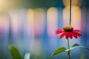 un rojo flor es colgando desde un cadena. generado por ai foto