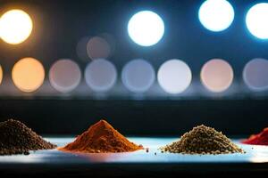 a variety of spices are shown on a table. AI-Generated photo