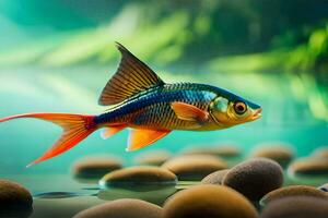 un pescado nadando en el agua con rocas generado por ai foto