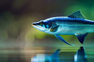 a fish is floating on the water with a green background. AI-Generated photo