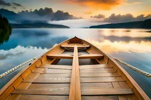 el barco es en el agua a puesta de sol. generado por ai foto