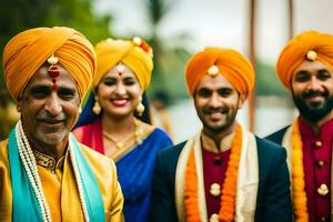 the groom and his family pose for a photo. AI-Generated photo