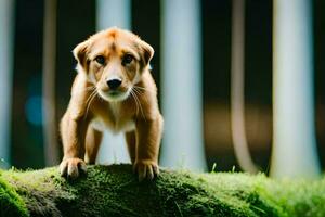 a brown dog standing on top of a rock. AI-Generated photo