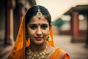 a beautiful indian woman wearing a sari. AI-Generated photo