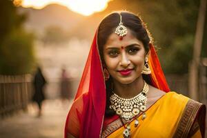 a beautiful indian woman in a sari. AI-Generated photo