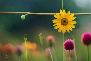 a yellow flower is on a wire. AI-Generated photo