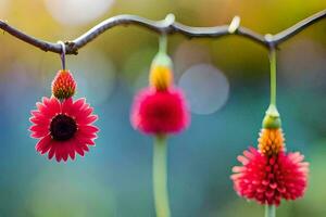 rojo flores colgando desde un rama. generado por ai foto