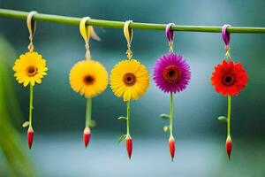 colorful flowers hanging from a string. AI-Generated photo