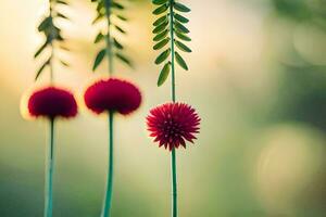 three red balls hanging from a tree. AI-Generated photo