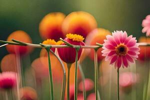 flowers, pink, orange, field, field of flowers, field of flowers, field of. AI-Generated photo