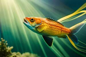 a fish with a yellow tail swimming in the ocean. AI-Generated photo