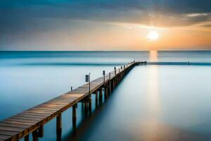 a long exposure photo of a pier in the ocean. AI-Generated