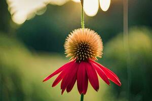 un rojo flor con un verde antecedentes. generado por ai foto