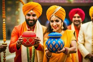 indio Boda ceremonia en Delhi. generado por ai foto