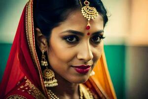 a beautiful indian bride in traditional attire. AI-Generated photo