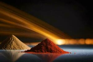 two piles of red powder on a table. AI-Generated photo