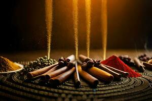 spices and spices on a black background. AI-Generated photo