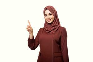 Hijab woman with thumb up gesture isolated on white background AI Generated photo