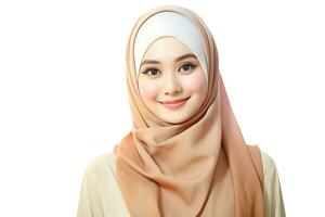 Hijab woman with smile isolated on white background AI Generated photo