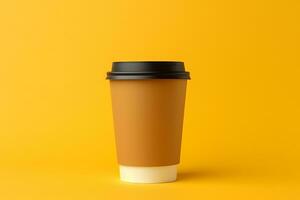 Takeaway coffee cup mockup on yellow background AI Generated photo