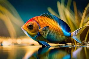 a colorful fish is standing in the water. AI-Generated photo