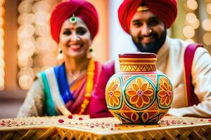 indio Boda fotografía en Delhi. generado por ai foto