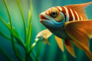 fish in the water with grass and plants. AI-Generated photo