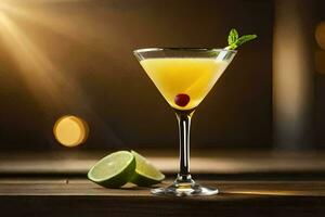 cocktail with lime and mint garnish. AI-Generated photo