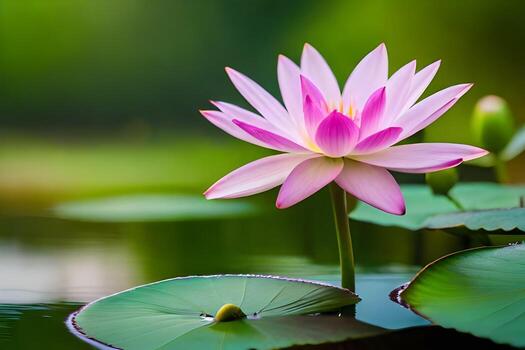 un rosado loto flor es flotante en el agua. generado por ai foto