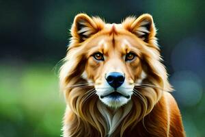 a lion is standing in front of a green background. AI-Generated photo