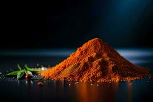 a pile of spices on a black background. AI-Generated photo