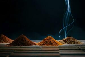 three different types of spices are shown on a table. AI-Generated photo