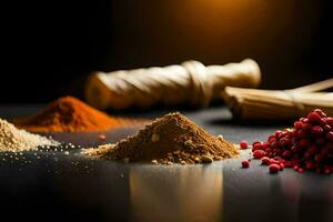 spices and spices on a black background. AI-Generated photo