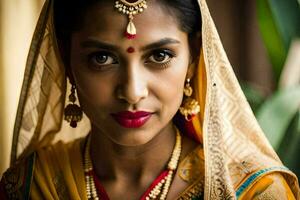 a beautiful indian woman wearing traditional jewelry. AI-Generated photo