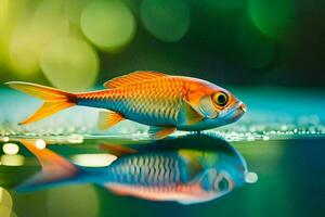 un pescado es reflejado en el agua. generado por ai foto