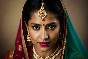 a beautiful indian woman wearing traditional jewellery. AI-Generated photo