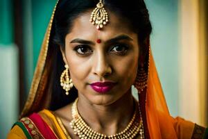 an indian woman wearing traditional jewelry. AI-Generated photo