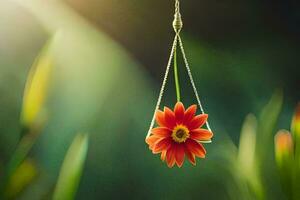 a single orange flower hanging from a chain. AI-Generated photo