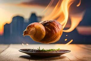 a snail is flying in the air with a fire. AI-Generated photo