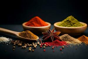 spices and spices on a black background. AI-Generated photo