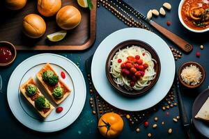 a table with food and other ingredients. AI-Generated photo